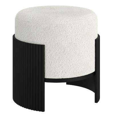 Modern Boucle Fabric & Engineered Wood Round Ottoman