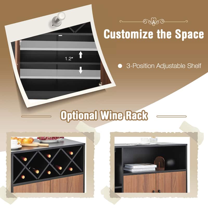 Costway Industrial Wine Bar Cabinet Sideboard Buffet with Glass Holder - See Details