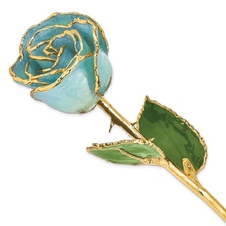 Curata Lacquer Dipped Gold Trimmed Aquamarine Blue Real Rose - Bed Bath ...