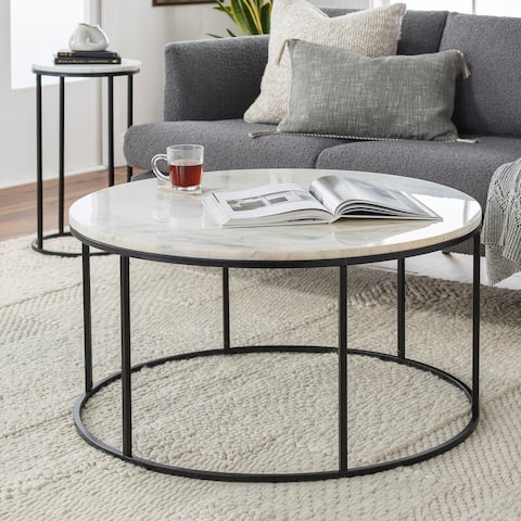 Sedei Modern Round Mixed Material Frame Coffee Table - 18"H x 36"W x 36"D - 18"H x 36"W x 36"D