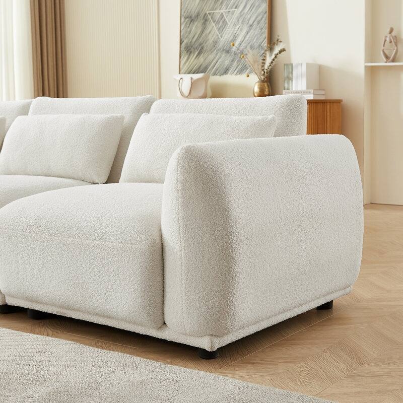 Comfy Lambswool Sectional Couch For Living Room, Boucle Convertible Modular Sofa