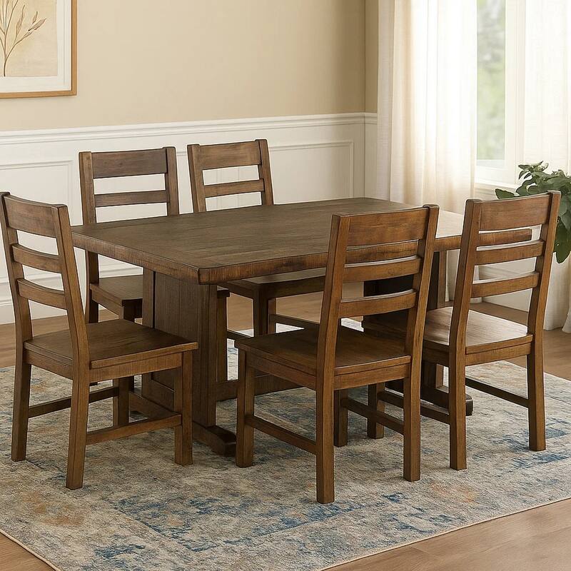 Camie Dining Table, 60 Inch Rectangular Plank Top, Brown Mahogany Wood