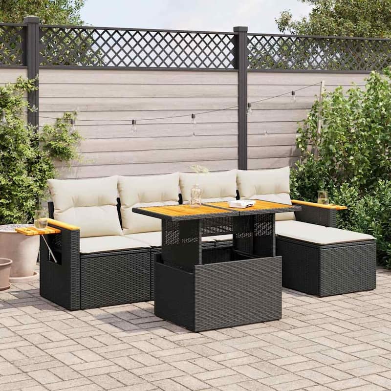 vidaXL Garden Sofa Set Black, Cream white - 92.1 x 39.4 x 33.5