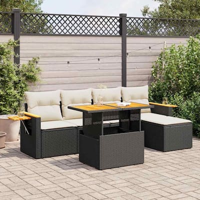 vidaXL Garden Sofa Set Black, Cream white - 92.1 x 39.4 x 33.5