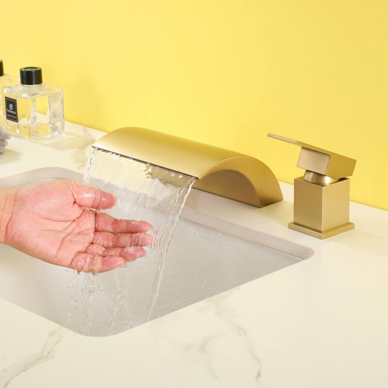 CASAINC Single Handle Deck Mount Bathroom Faucet in Brushed Gold