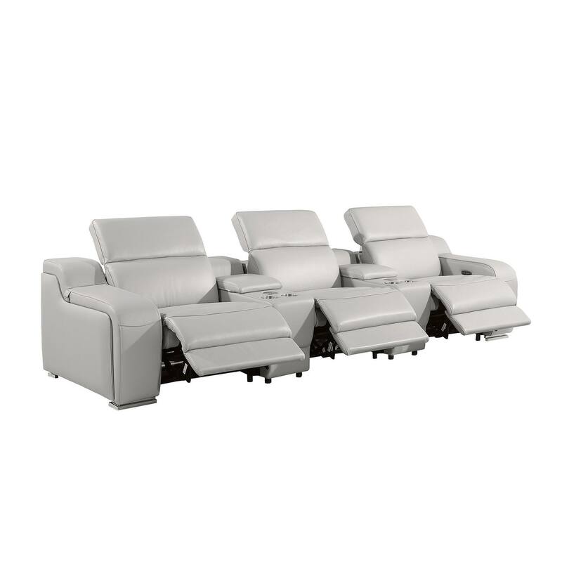 HomeRoots 129" Black Italian Leather Reclining USB Sofa