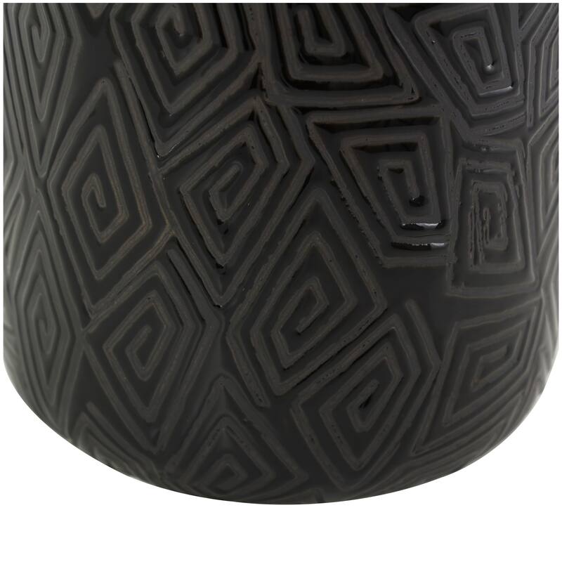 Black Ceramic Vase with Geometric Etchings