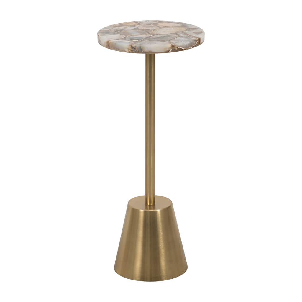 Sagebrook Home Modern 24" Accent Table with Agate Stone Top and Gold Metal Base - 10" x 10" x 24"