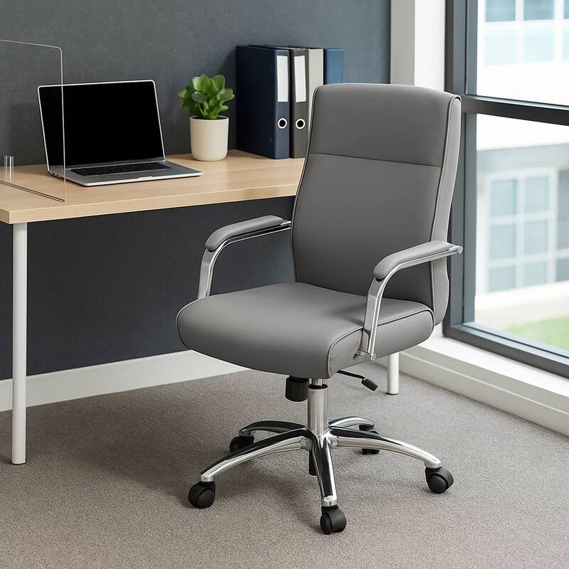 Megh Rolling Executive Conference Chair, Gray Vinyl, Lumbar Support