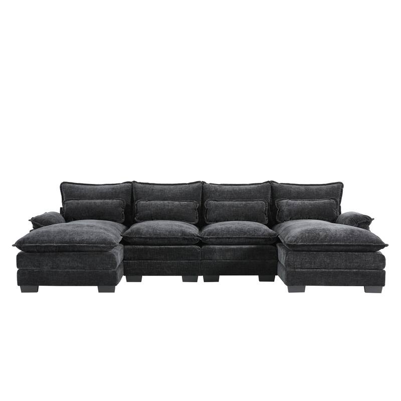 110" U-Shaped Chenille Cloud Sectional Sofa with Chaise & Pillows