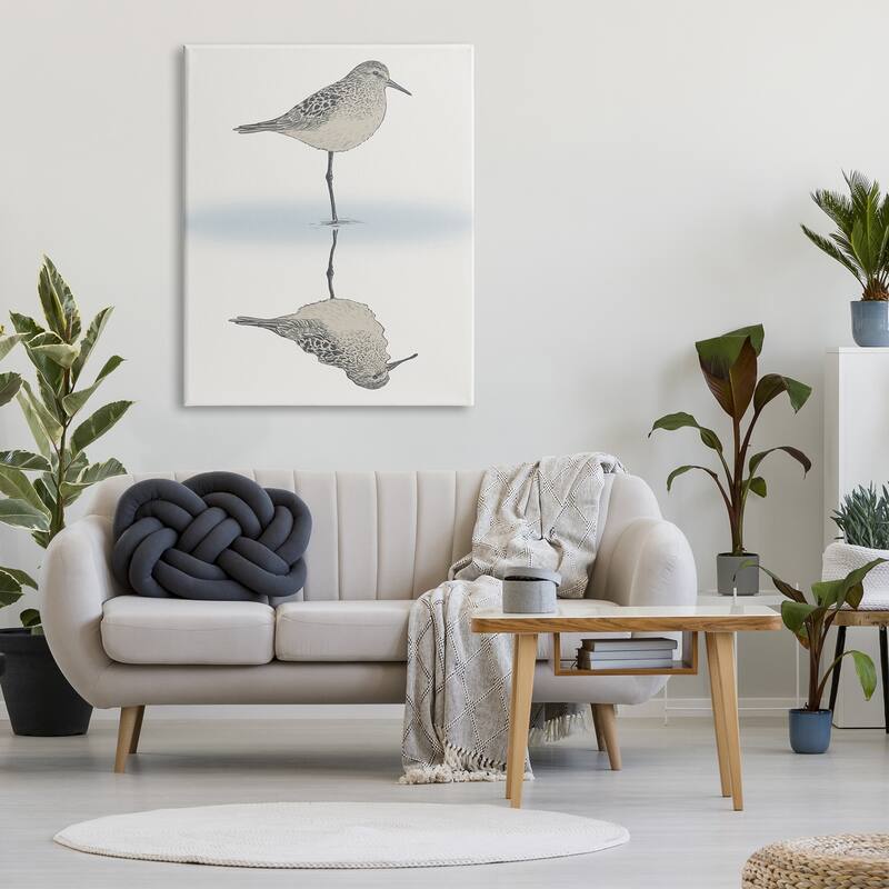 Stupell Soothing Sandpiper Bird Standing Ocean Shoreline Reflection Canvas Wall Art, Design by Ziwei Li