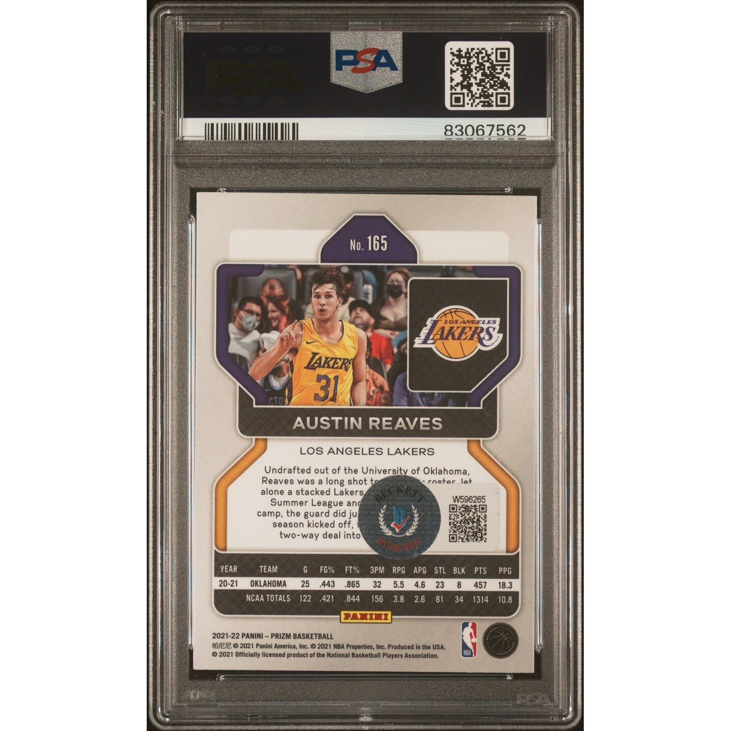 Austin Reaves 2021 Panini Prizm Signed Rookie Card #165 Auto 