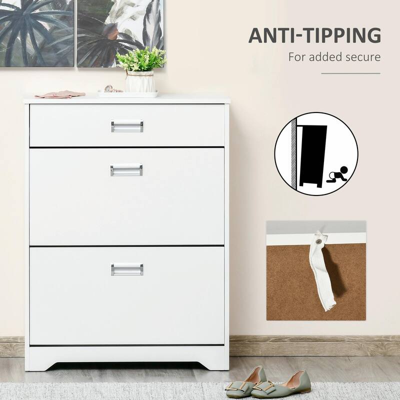 Modern 3-Drawer Shoe Cabinet with Adjustable Shelf and 2 Flip Doors