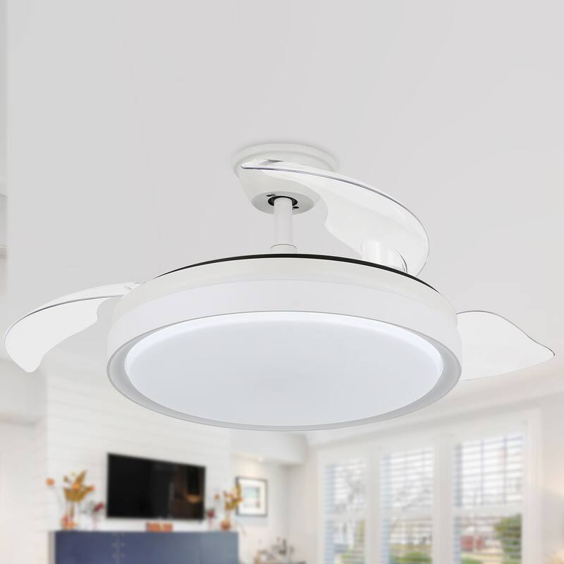 Cusp Barn 42-In Retractable Ceiling Fan with Remote Control Modern 3-Blade CCT LED Dimmable Lighting - White.