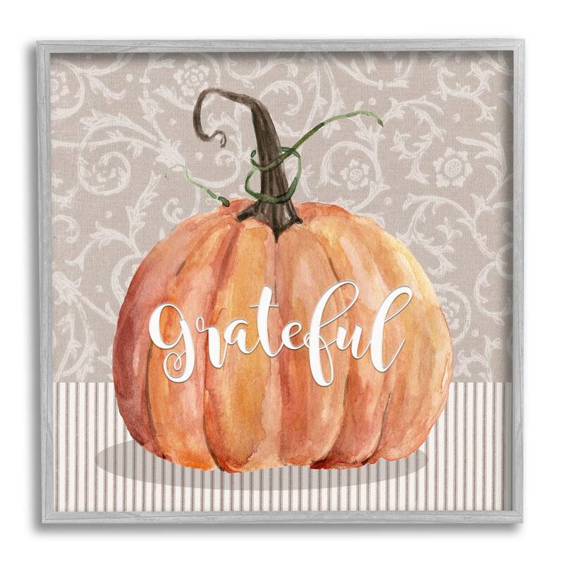 Stupell Grateful Autumnal Pattern Pumpkin Framed Giclee Art, Design by Livi Finn - 24 x 24 - Grey