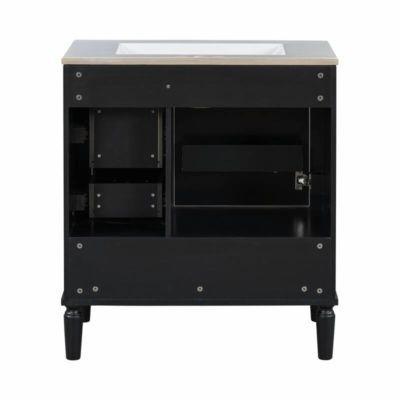 30" Bathroom Vanity with Ceramic Sink, Soft-Close Door, Built-in Shelf & Ample Storage