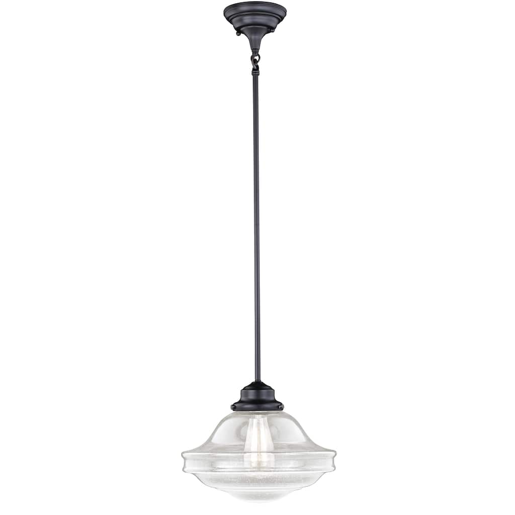 Vaxcel Huntley Bronze Farmhouse Clear Glass Schoolhouse Pendant Light - 12-in W x 14.75-in H x 12-in D