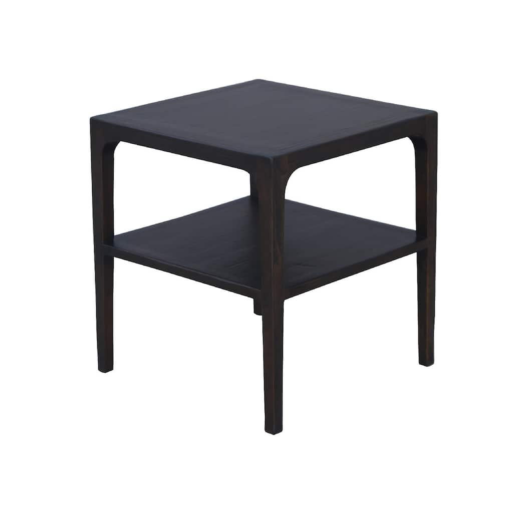 Geni Corner Table, 22 Inch Square Top w Shelf, Parsons Style Java Gray