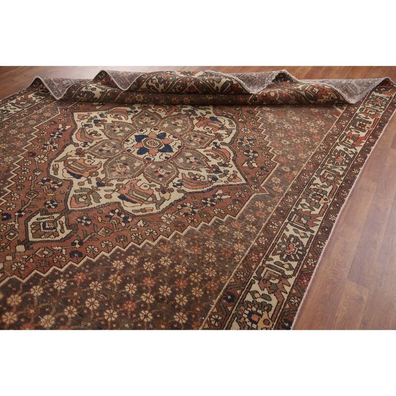 Hand Knotted Oriental 100% Wool Carpet Traditional Tribal Brown Bakhtiari Area Rug - 9' 10'' X 6' 2''