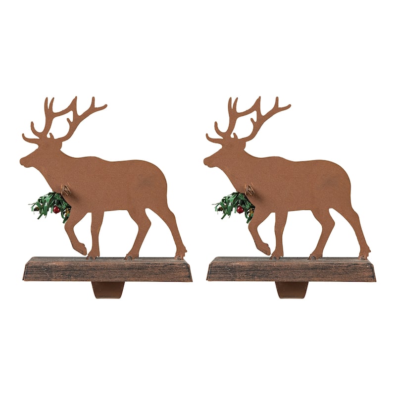 Glitzhome Christmas Dachshund Reindeer Red Car Stocking Holders Rustic Mantel Ornament