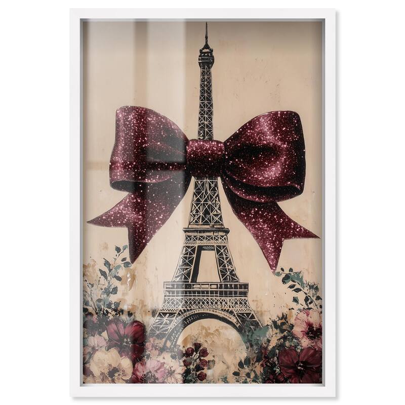 Sparkling Bow Eiffel Tower Shadowbox by Art Remedy - White - 10" x 15"