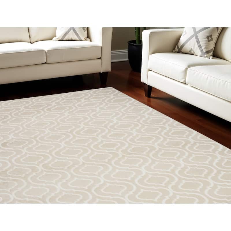 Gafe Power Loomed Non Skid Stain Resistant Area Rug By HomeRoots - 118' X '94' X '0.5 - 118' X '94' X '0.5 - Cream/Onyx - Rectangle