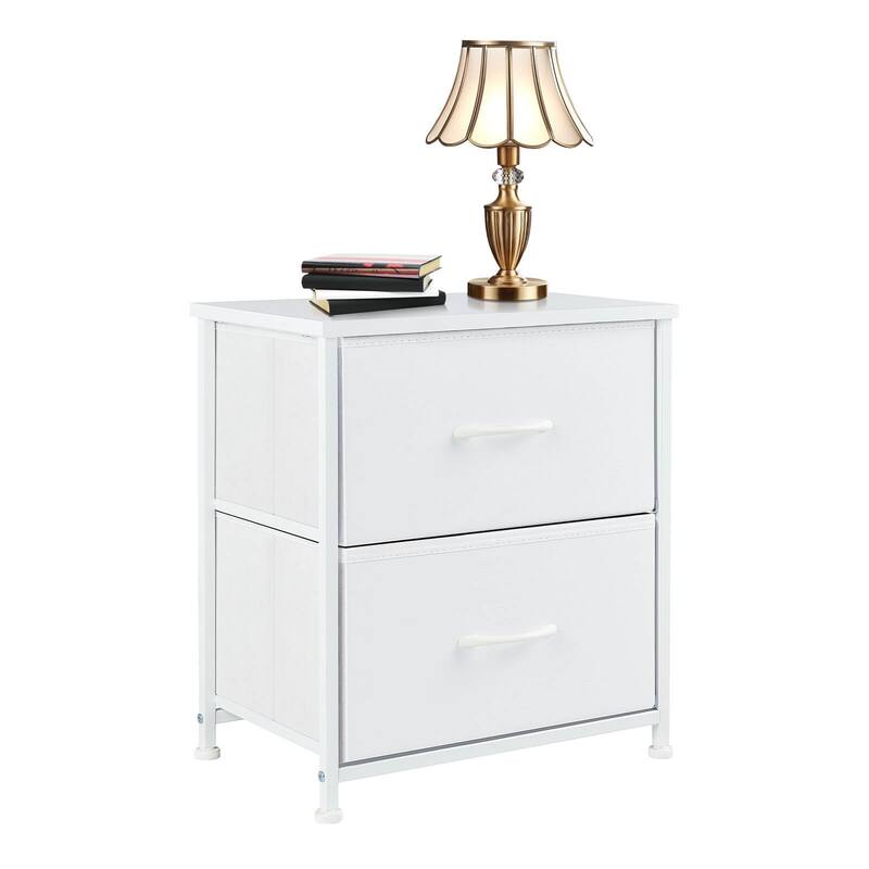 2-Drawer Dresser Chest, Small Fabric Nightstand with Wooden Top and Adjustable Feet,18x20 inch - White