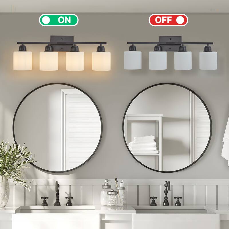 4-Light Black Bathroom Vanity - Milky Frosted Glass - E26 Socket