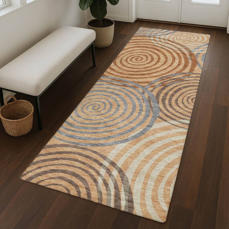 Machine Washable Indoor/ Outdoor Contemporary Swirls Chantille Rug