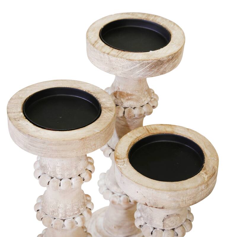Sagebrook Home Artisanal Wood Pillar Candle Holders