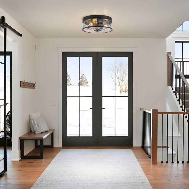 Starsky 3-Light Modern Clear Hammered Glass / Seeded Glass Flush Mount