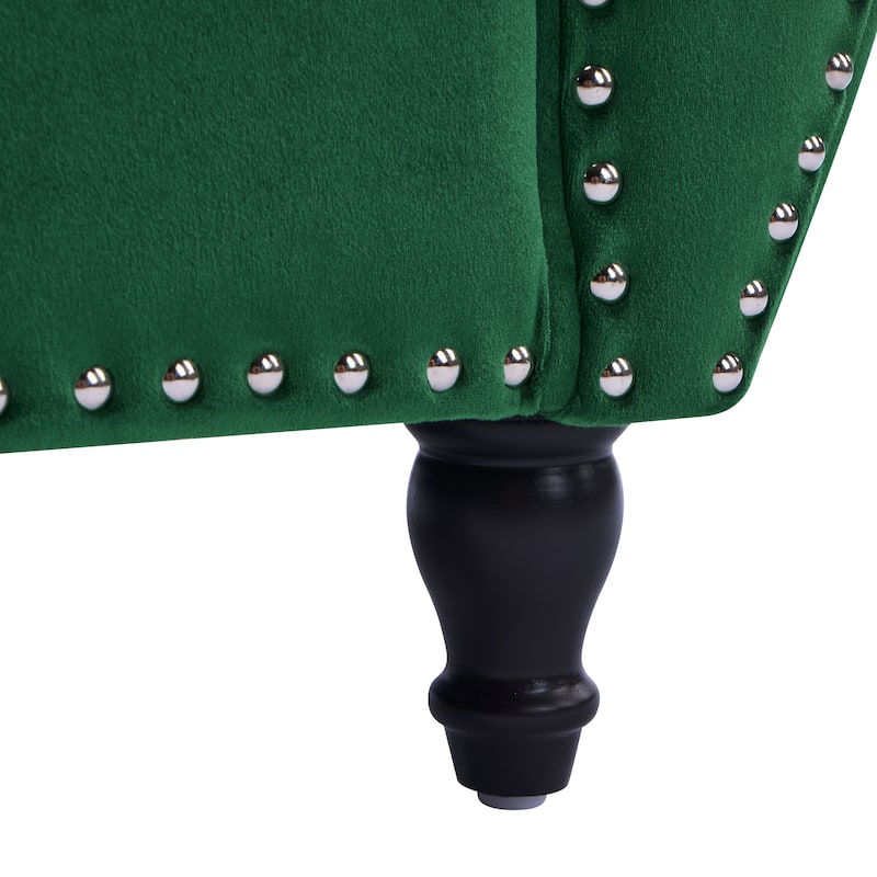 51.25" Velvet Storage Ottoman Bench with Rolled Arms and Wood Legs