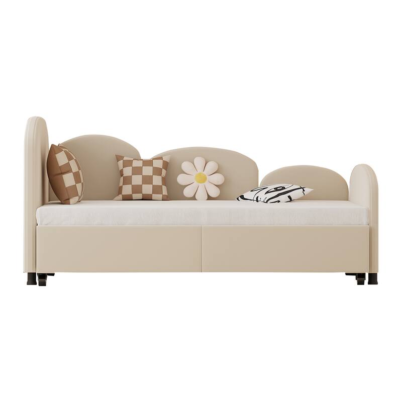 Flower-Shaped Velvet Upholstered Twin Daybed with Storage Drawer, Soft and Stylish Crib Bed