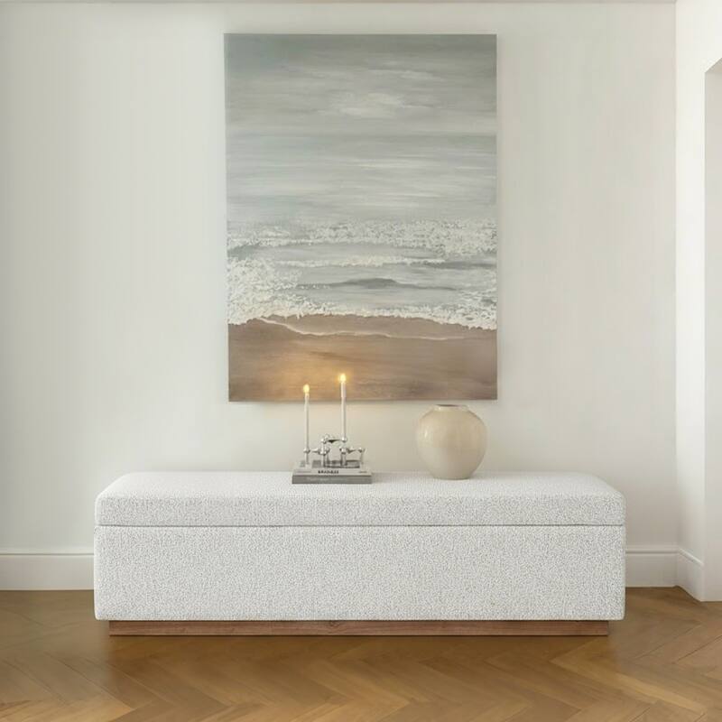 Modern 60" Chenille Weave Upholstered Storage Bench