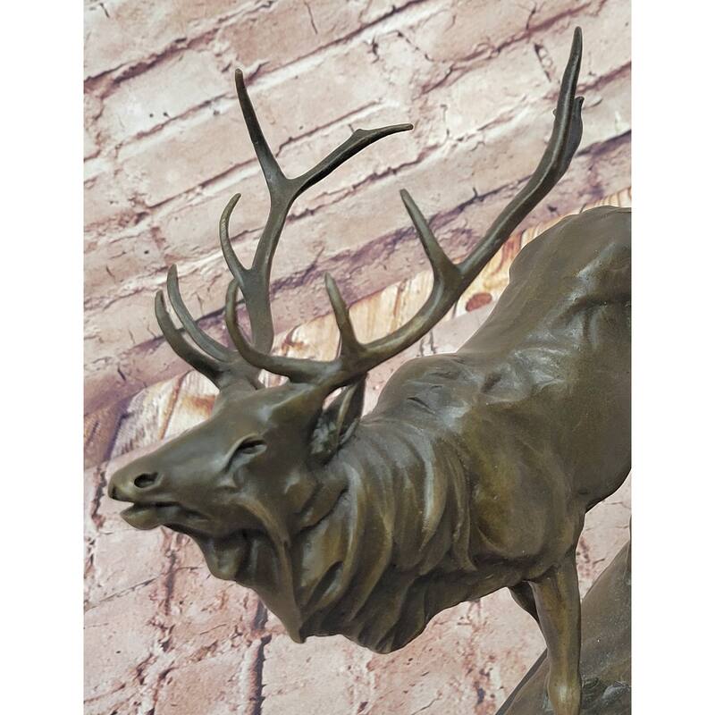 Reindeer Elk Caribou Bronze Metal Statue Sculpture Wildlife Decor On Marble Base
