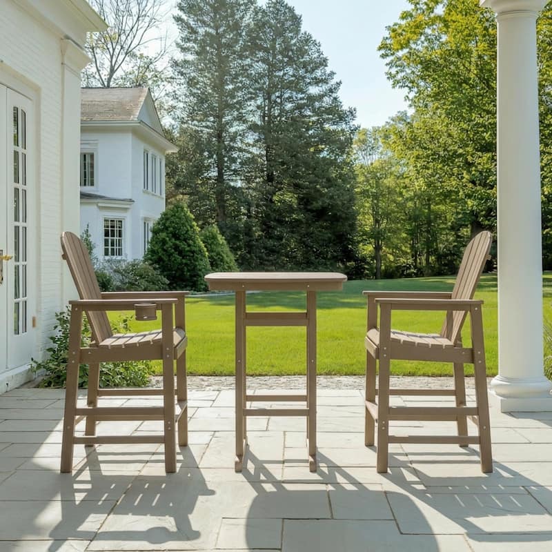 3-Piece HDPE Bar-Height Patio Set, 42.1" Square High Top Pub Table with Umbrella Hole + 2 Bar Stools with Cup Holders