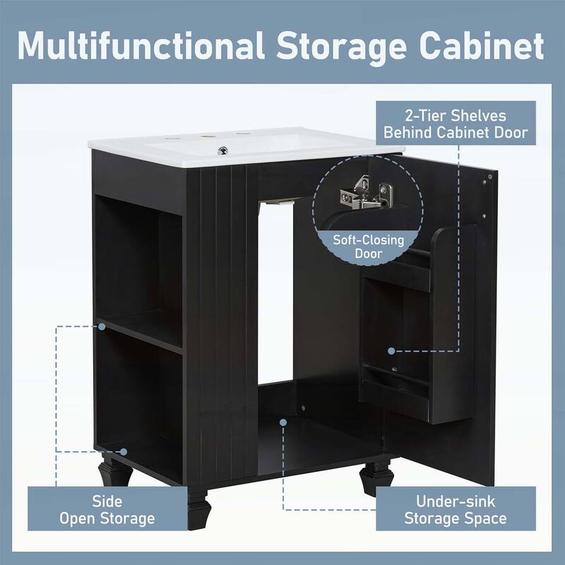 Bathroom Vanity with Sink, Cabinet Door Shelf,Side Open Storage,Wood Frame,Soft Closing Door