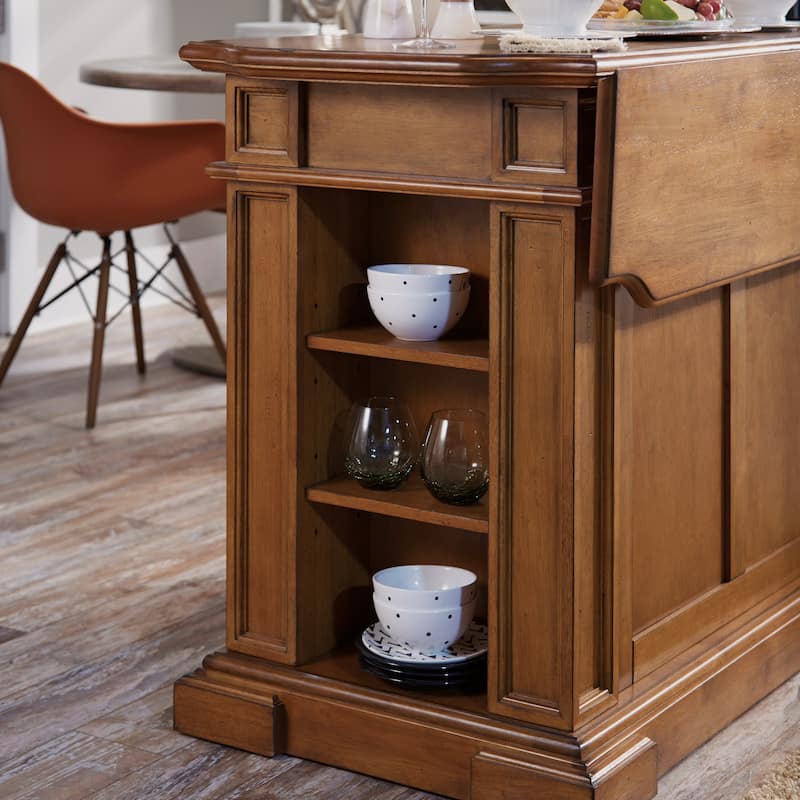 Americana Distressed Cottage Oak Kitchen Island With Drop Leaf
