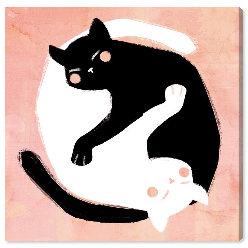 Wynwood Studio 'Yin Yang Cats' Animals Wall Art Canvas Print Cats and Kitties - Pink, White