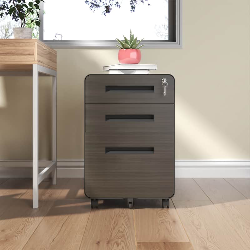 3-Drawer Mobile File Cabinet with Lock, All-Steel Metal Storage Cabinet on Casters, for Home & Office, Holds A4/Letter Files