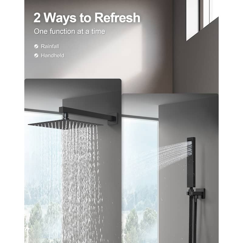 GRANDJOY Shower System 10" High Pressure Rainfall Shower Head with Handheld Spray Combo