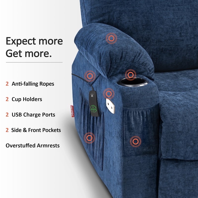 MCombo Large Power Lift Recliner Chair with Massage, Cup Holders, Extended Footrest, Fabric 7516