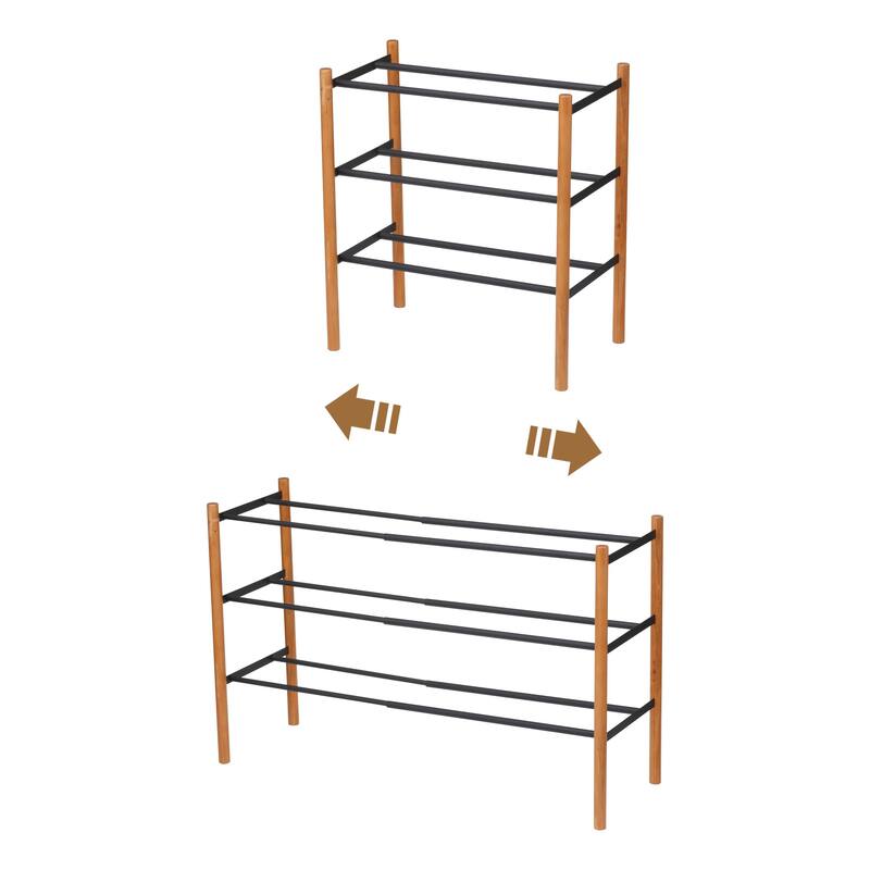 Yamazaki Home Expandable Shoe Rack, Steel, Holds 12 to 16 shoes, Holds 19.8 lbs, Expandable - Black