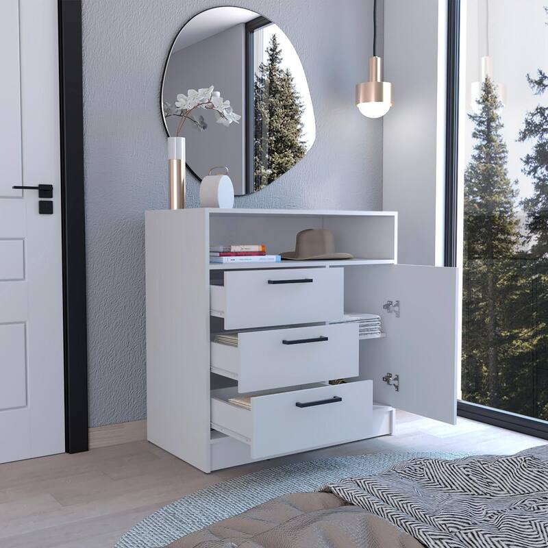 Omaha Dresser Multi-Storage, Spacious 3 Drawers and Cabinet