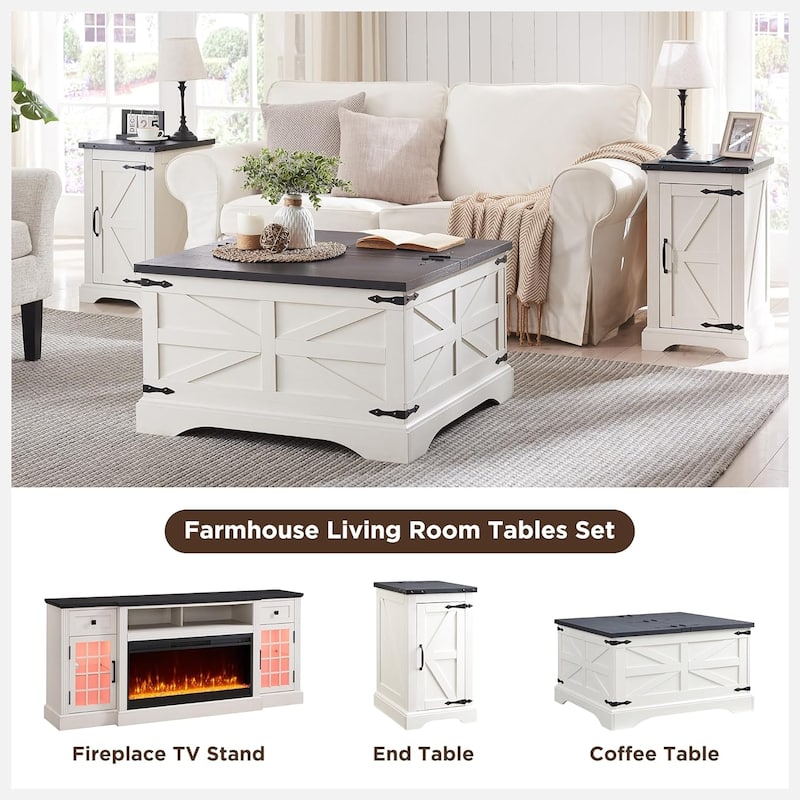Farmhouse Lift Top Coffee Table with Storage, Wood Square Center Table