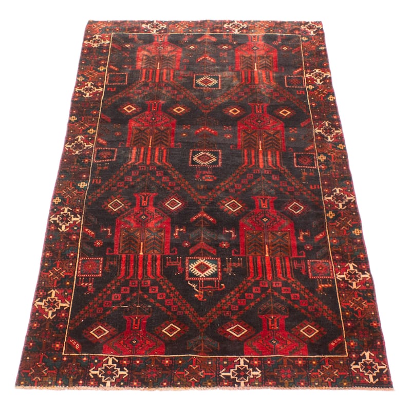 ECARPETGALLERY Hand-knotted Baluch Black Wool Rug - 3'5 x 7'1