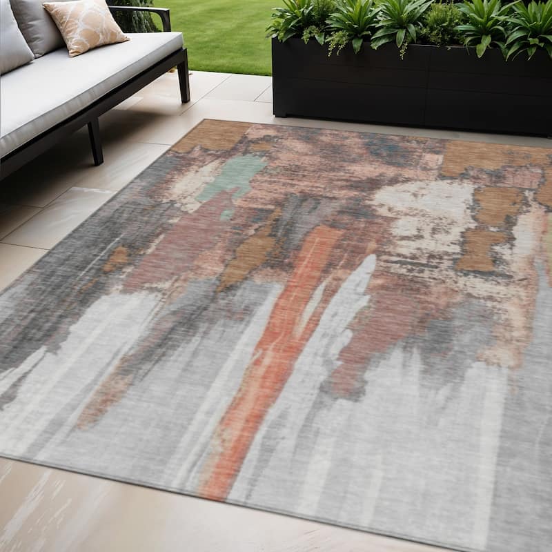 HomeRoots Abstract Transitional Rectangle Outdoor Rug - 5' X 8'