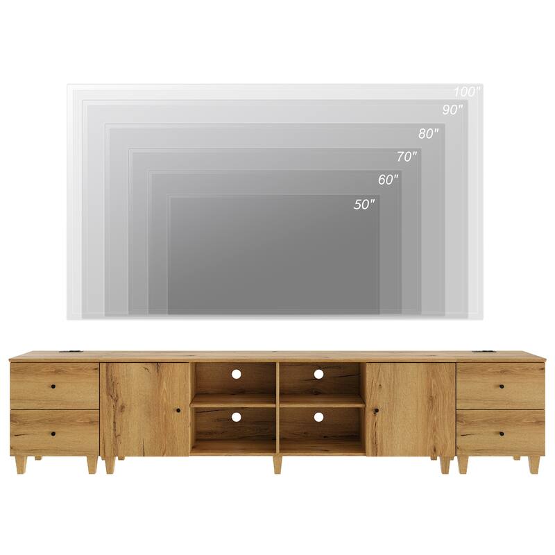 TV Stand & Charging End Tables Set for 100" TVs with Drawers & Doors