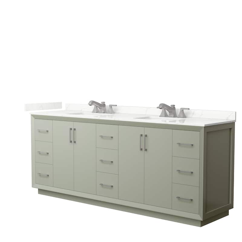 Strada 84-inch Double Vanity, Quartz Top - Light Green, Nickel Trim, Giotto Quartz Top