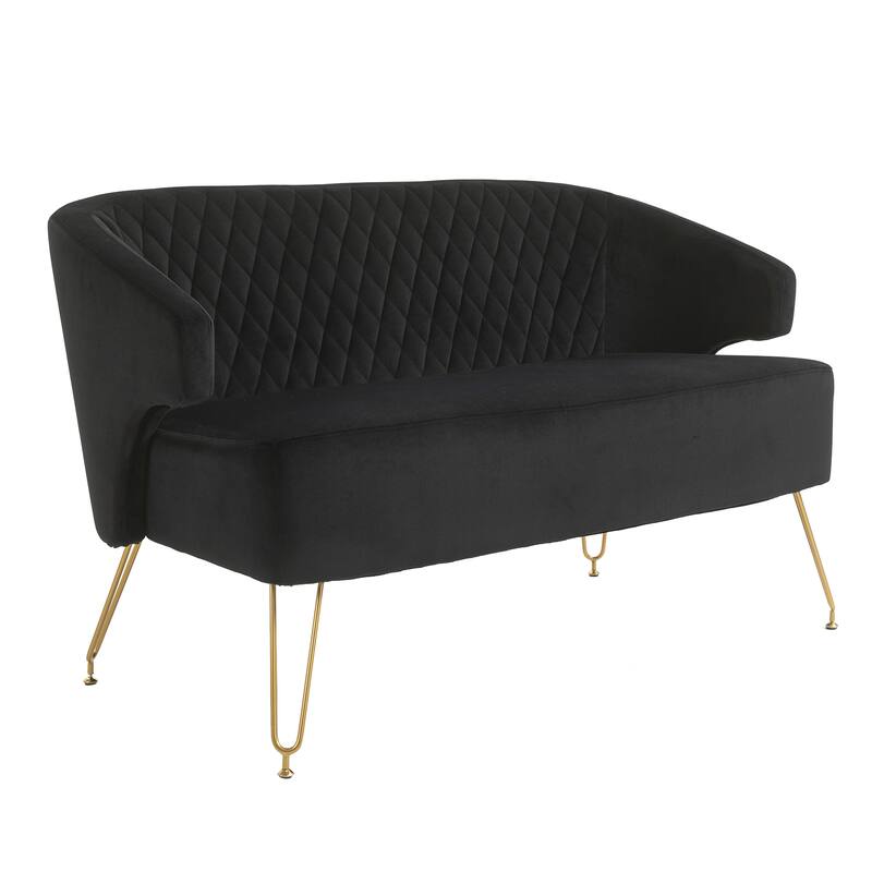Velvet Upholstered Tufted Accent Loveseats Sofa With Golden Legs Bed